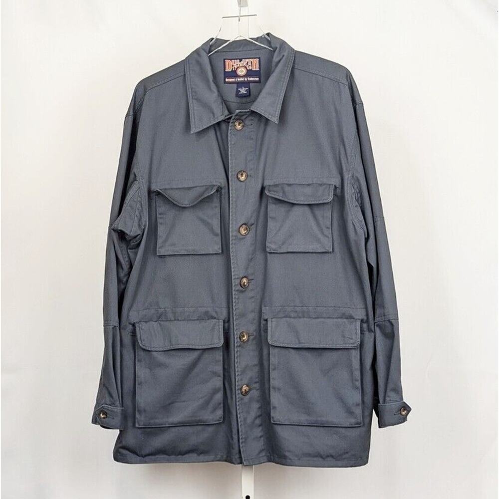 Duluth Trading Jacket Fire Hose Gray Utility Chore Workwear Cotton Men's Size L